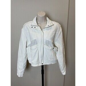 BlankNyc Jacket Small Ivory Cotton Short Relaxed Fit Women Zip Up Winter White